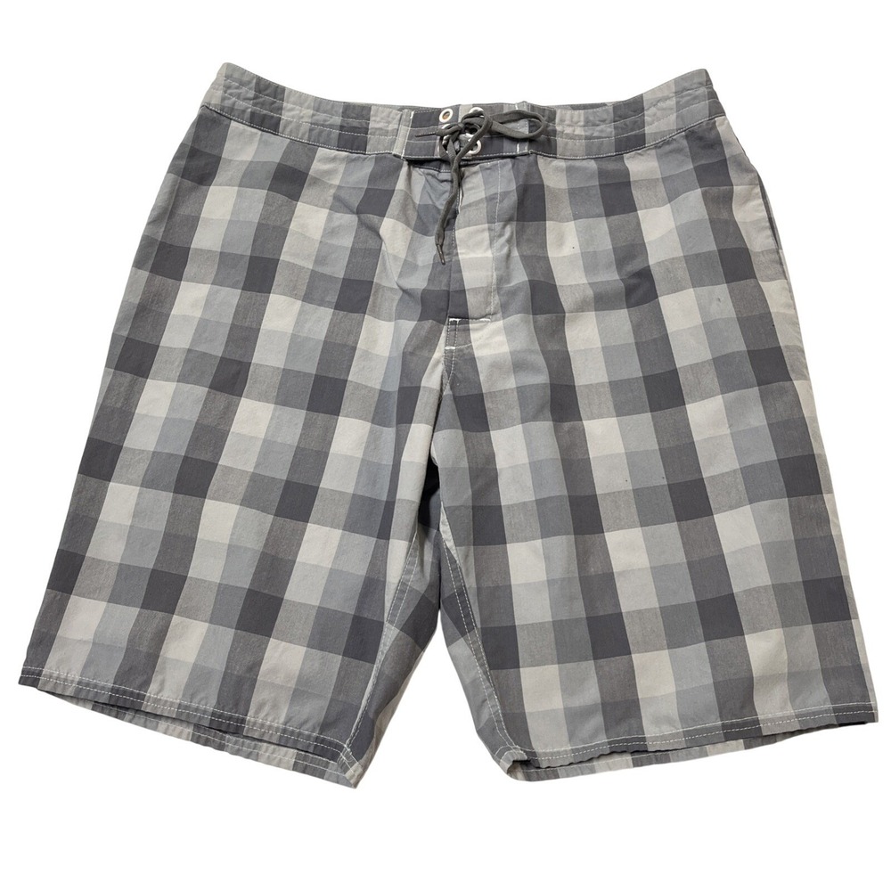 Paul Frank Board Shorts Gray Checkerboard‎ Lace Up Waist Size 36 Beach Surf